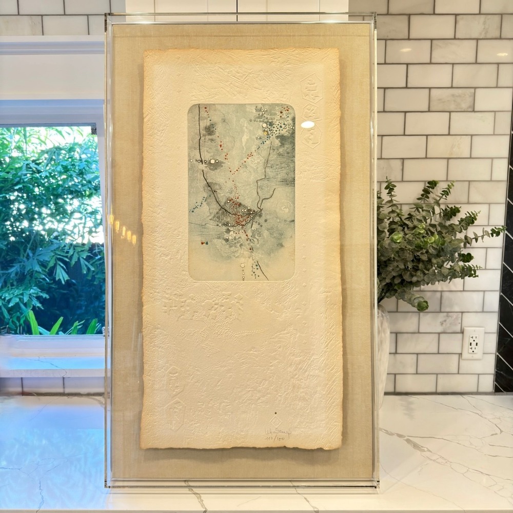 VTG Lebadang "Espaces" Embossed Lithograph Gold Leaf Signed 110/250 Lucite Frame